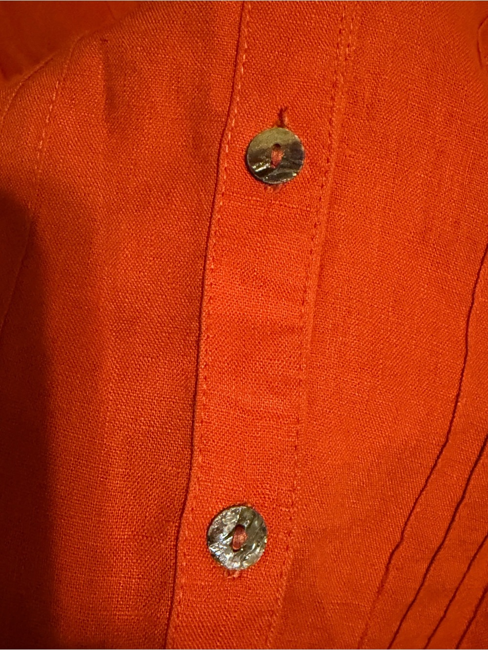 The Diva Collection Orange Pintuck Button Front Blouse XS Linen Look 3/4 Sleeve - Picture 12 of 12